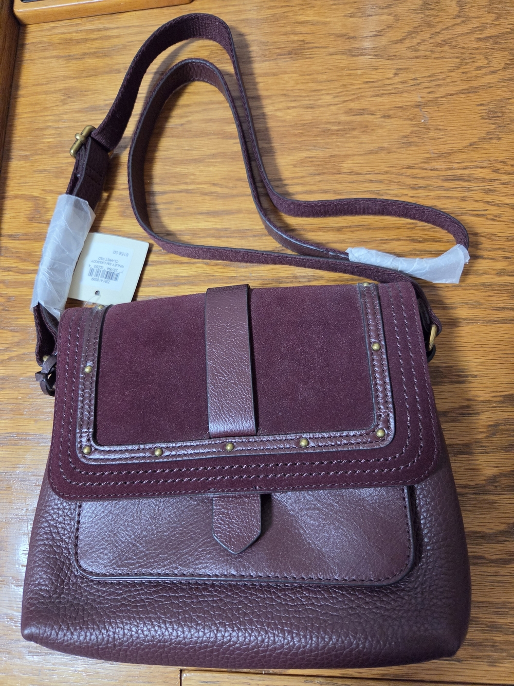 Women's Fossil Burgundy Crossbody Bag - Suede & Leather